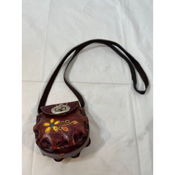 VTG Mini Tooled Leather Purse Mexico Crossbody Bag Stamped Painted - Picture 1 of 13